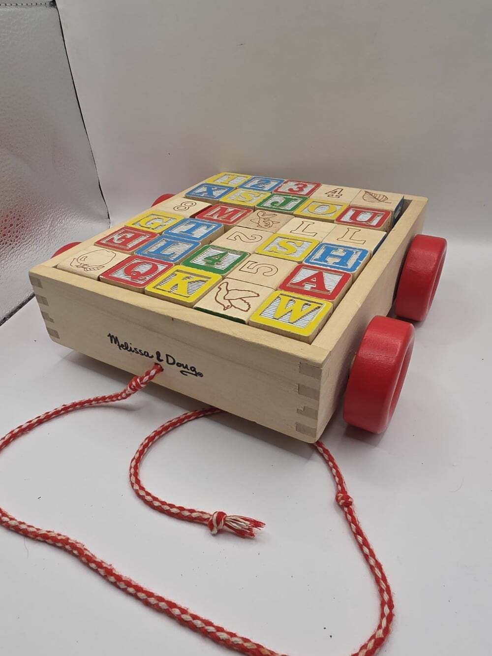 Melissa & Doug ABC 123 Block Cart Wooden Pull Toy Alphabet